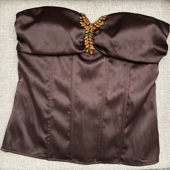 SOLD Charlotte Russe Brown Satin Strapless Corset - Picture 2 of 11